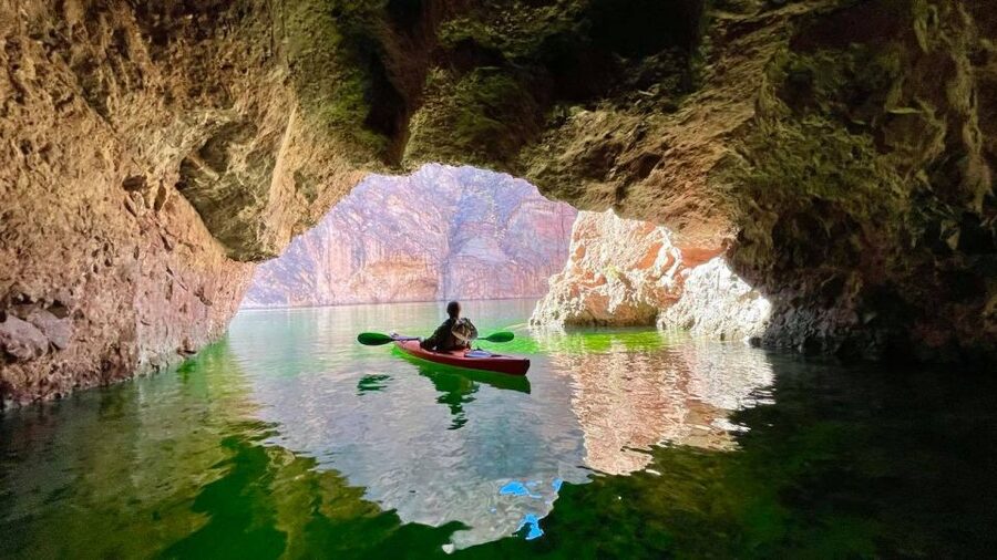 From Las Vegas: Emerald Cave Guided Kayak Tour with Shuttle - Snacks, swimming, and a pause on the river