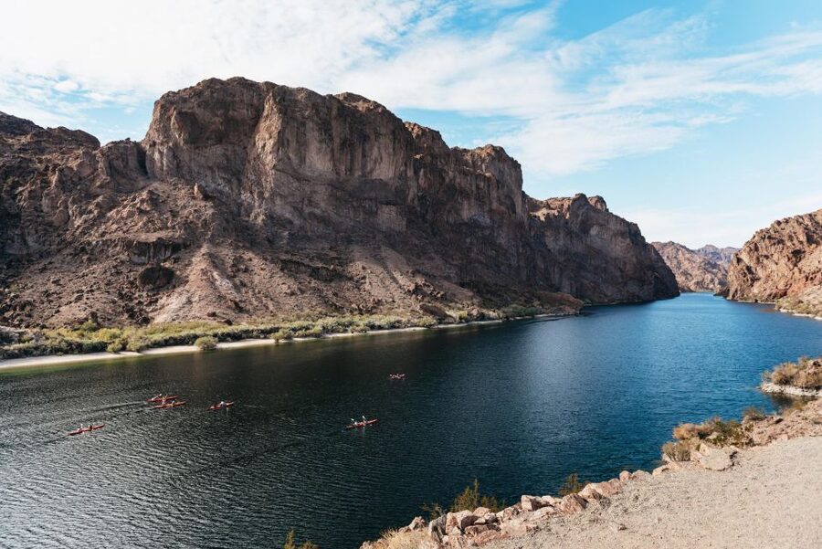From Las Vegas: Emerald Cave Guided Kayaking Tour - From casino lights to Colorado River cliffs