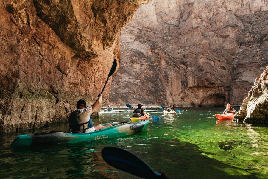 From Las Vegas: Emerald Cave Guided Kayaking Tour - Paddling north from Willow Beach