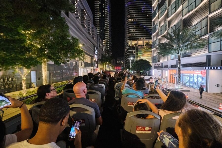 Miami: Open-top Bus Sightseeing Night Tour with Live Guide - Brickell, Rickenbacker Causeway, and the skyline view