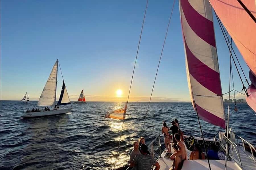 Oahu: Waikiki Sunset Catamaran Sail and Swim - The ride out toward Diamond Head