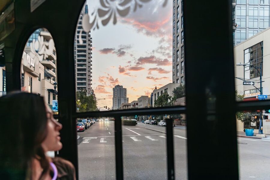 San Diego: City Lights Night Trolley Tour - The Embarcadero and Seaport Village finish
